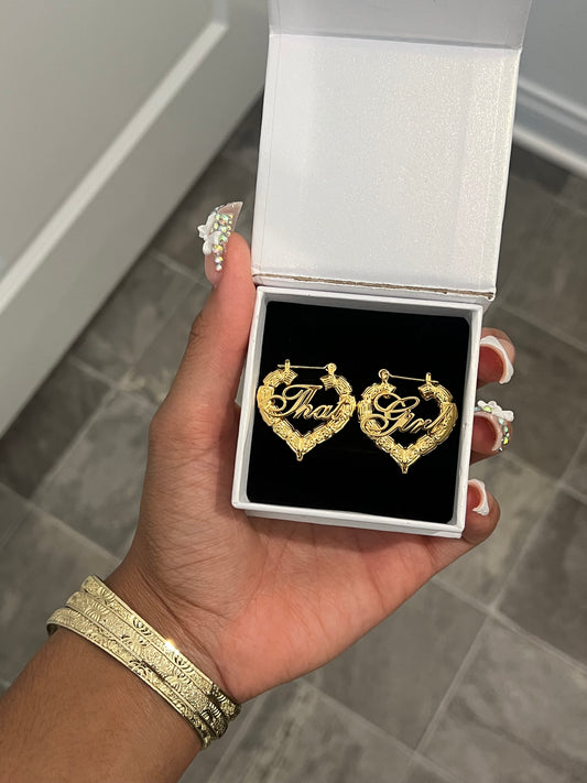 "That Girl" Heart Bamboo Hoops